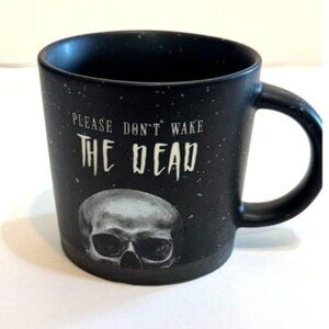Please Dont Wake The Dead Black Ceramic Mug With Skull Design 4 Inches Tall